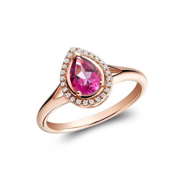 RNB Jewellery Pear Shape Pink Topaz and Diamond Halo Ring 02-0410PSRPT