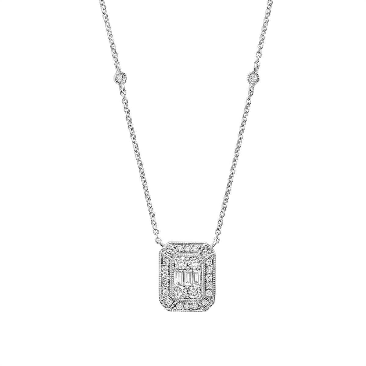 Emerald Cut Illusion Setting Diamond Necklace 08-04ECI50