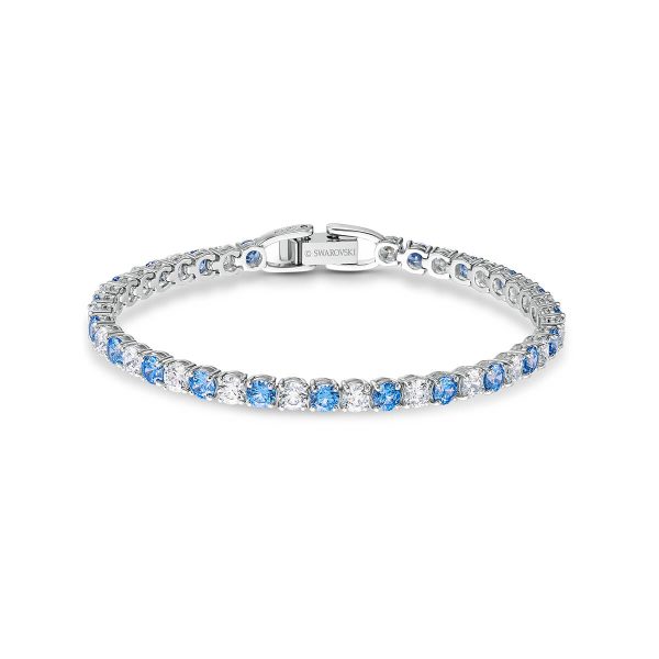 Swarovski Tennis Deluxe Bracelet, Blue, Rhodium Plated 5536469