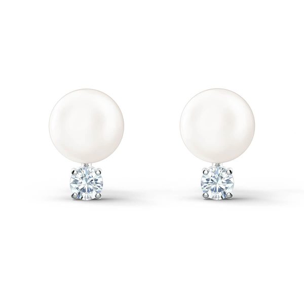 Swarovski Treasure Pearl Pierced Earrings, White, Rhodium Plated 5559420