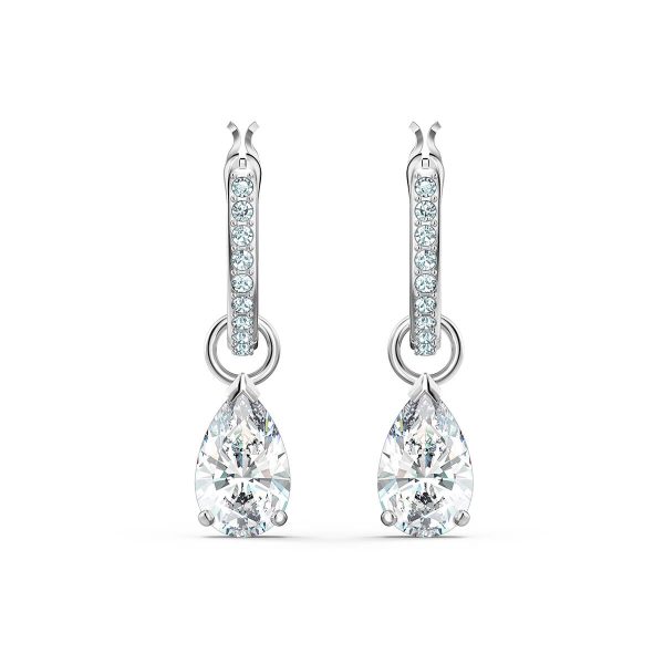 Swarovski Attract Pear Mini Hoop Pierced Earrings, White, Rhodium Plated 5563119