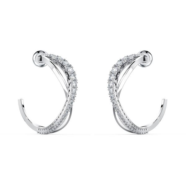 Swarovski Twist Hoop Pierced Earrings, White, Rhodium Plated 5563908