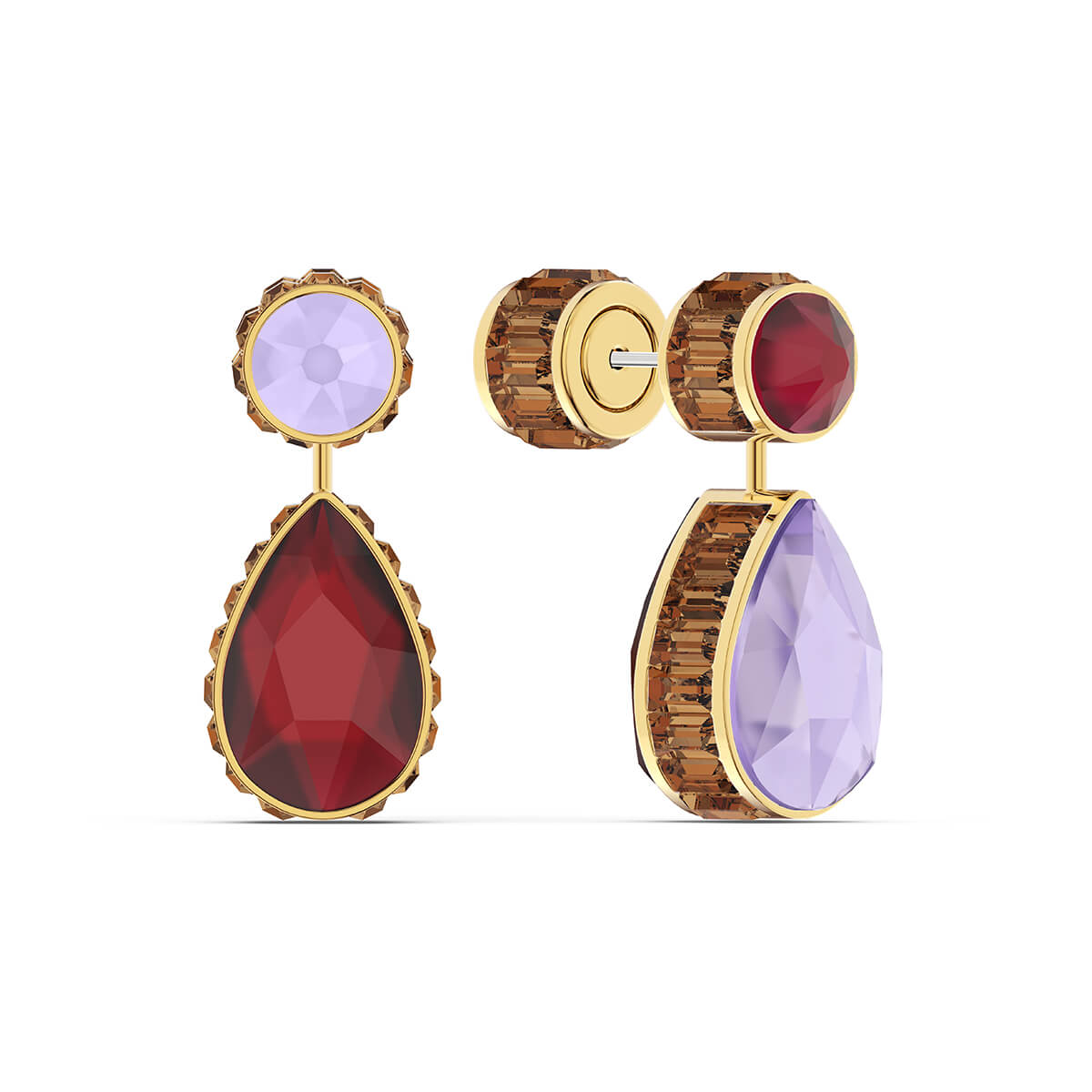 Swarovski Orbita Earrings, Asymmetrical, Drop Cut Crystals, White, Gold-Tone Plated 5600523