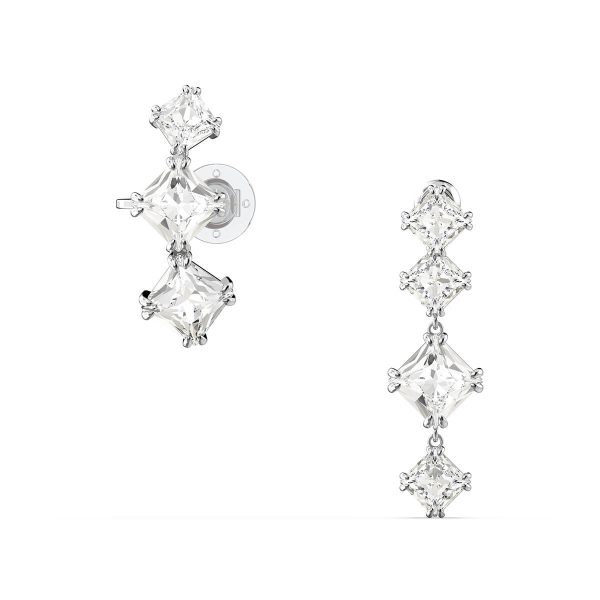 Swarovski Millenia Drop Earrings, Single, Asymmetrical, Set, White, Rhodium Plated, Crystal 5602782
