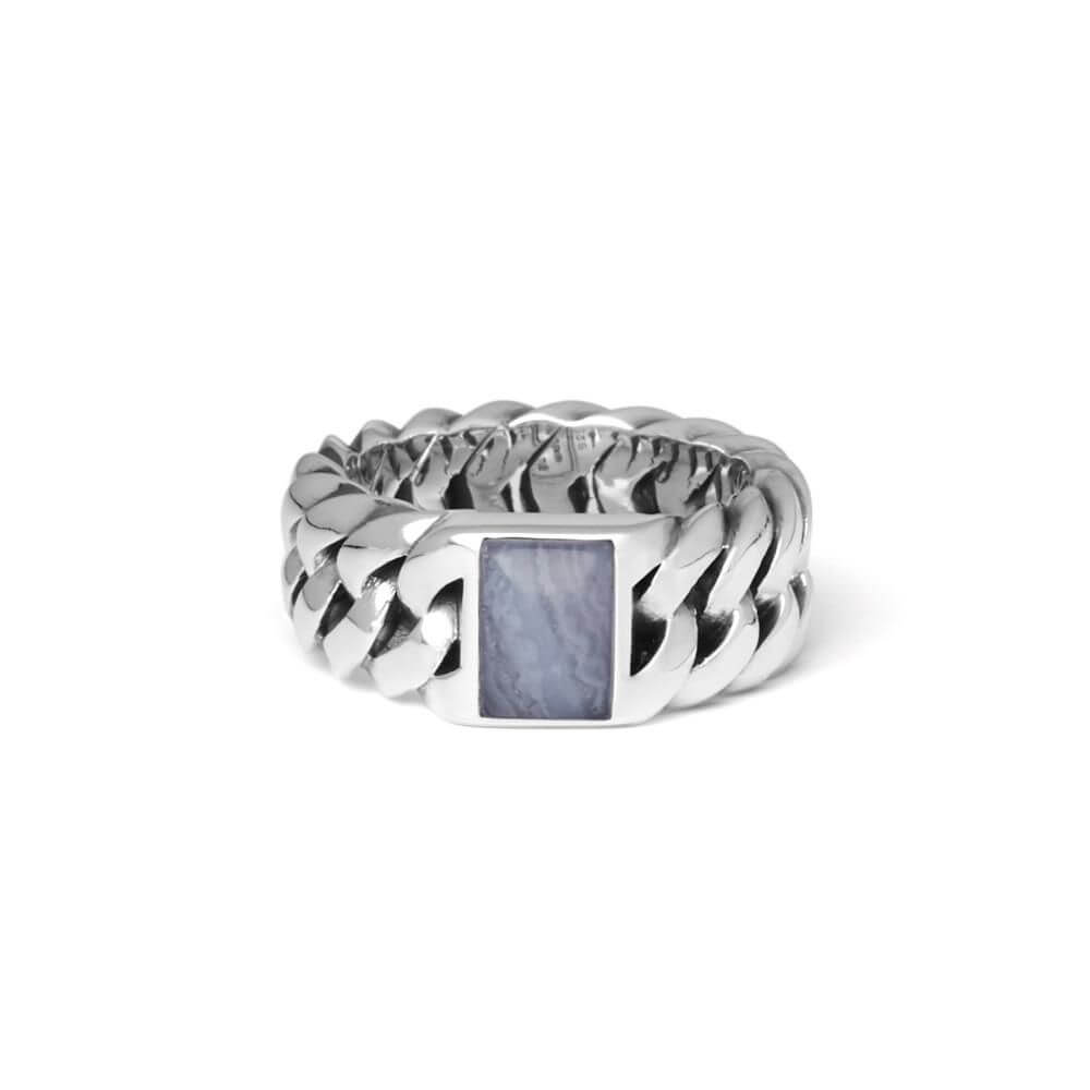 Buddha to Buddha Chain Stone Blue Lace Agate Silver Ring 603 BA