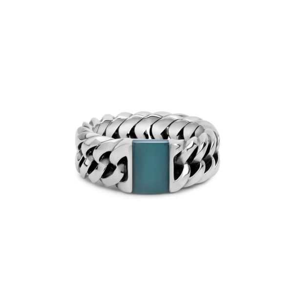 Buddha to Buddha Chain Stone Green Chalcedony Silver Ring 603 GR