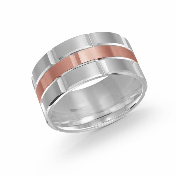 Mardini 11mm Men's Wedding Band in 10K White Pink Gold FJM-002-11WP