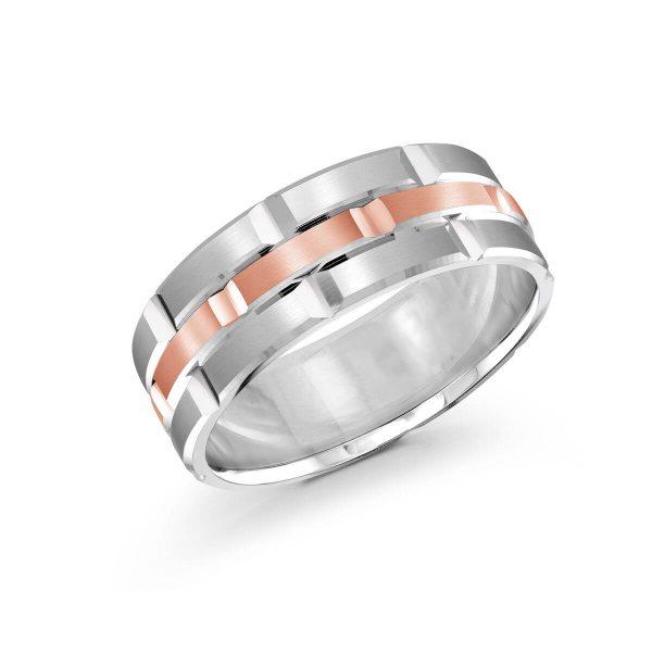Mardini 8mm Men's Wedding Band in 10K White Pink Gold FJM-002-8WP