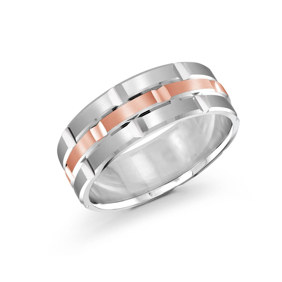 Mardini 8mm Men's Wedding Band in 10K White Pink Gold FJM-002-8WP