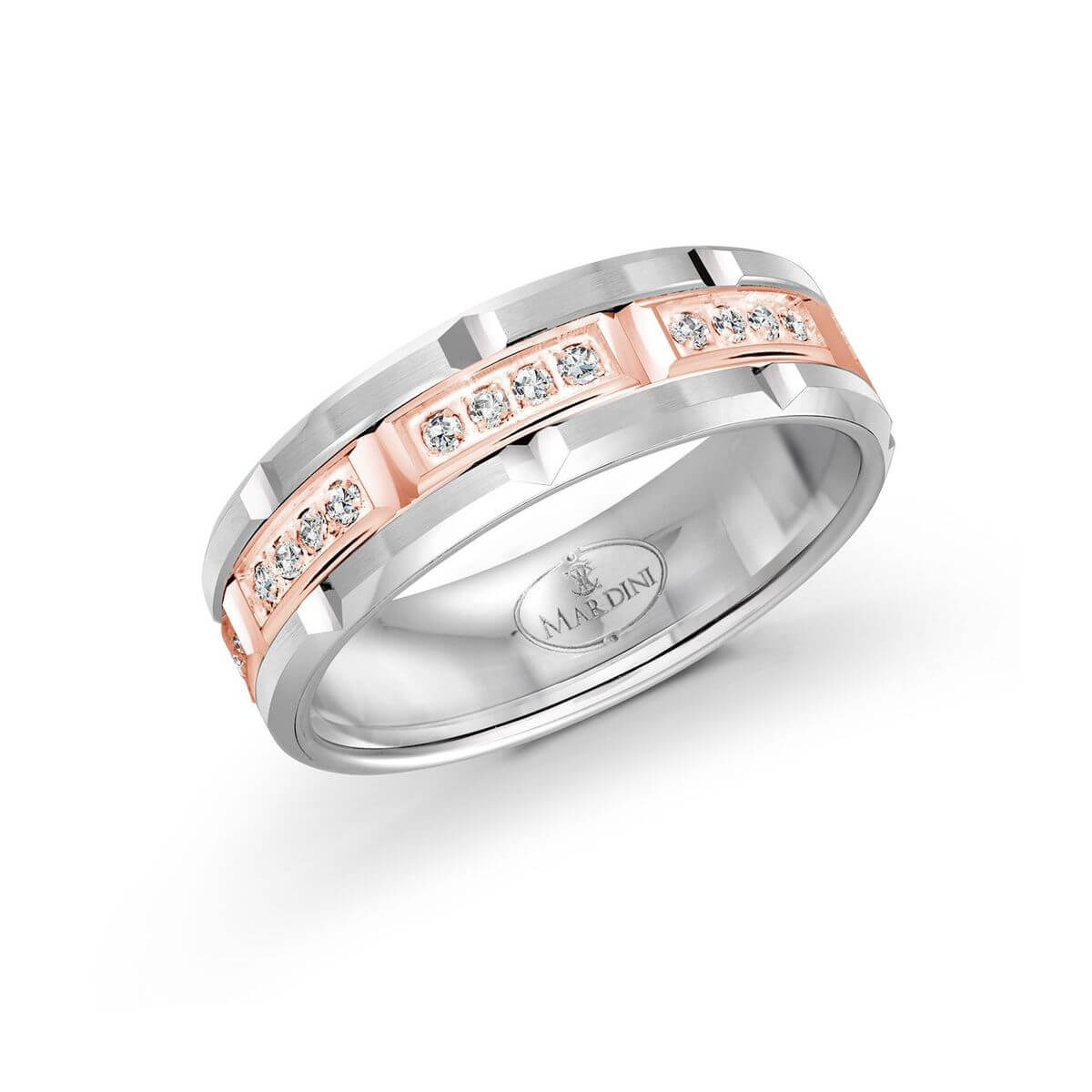 FJMD-073-7WP32 Mardini 7mm Men's Wedding Band in 10K White Pink Gold FJMD-073-7WP32