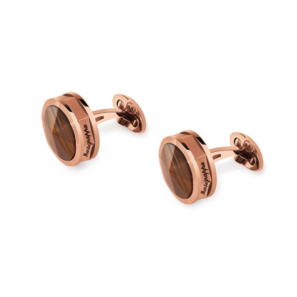 Montegrappa Nerouno Cufflinks Rose Gold With Tiger Eye Inlay IDNRCLTS