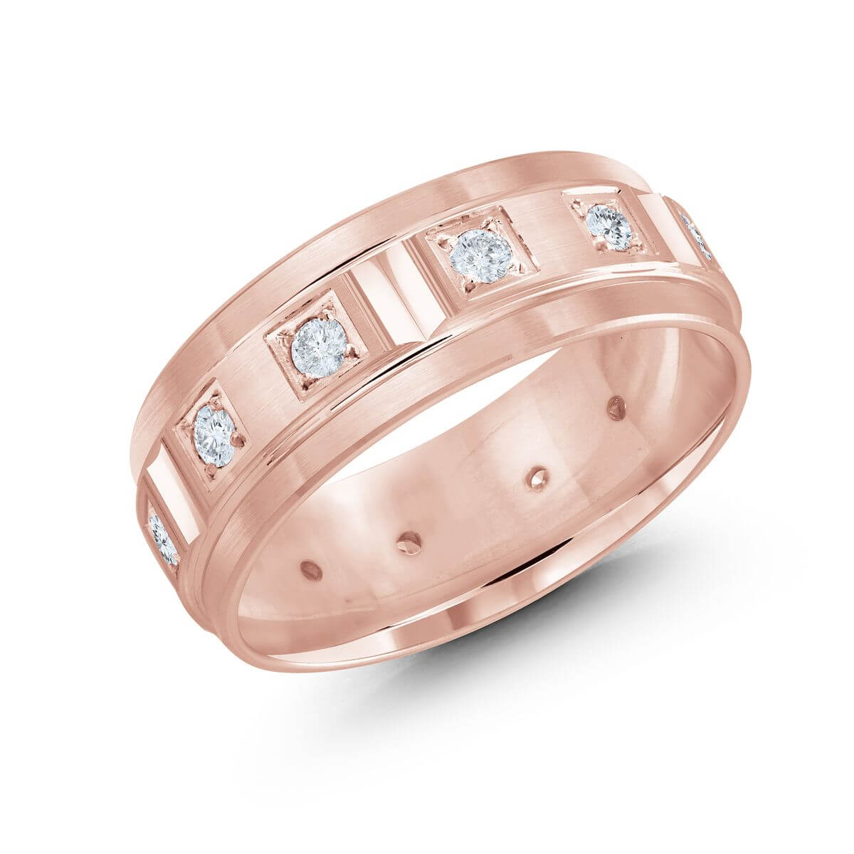 JMD-826-8P50 Malo 8mm Diamond Wedding Band in 10K Pink Gold JMD-826-8P50