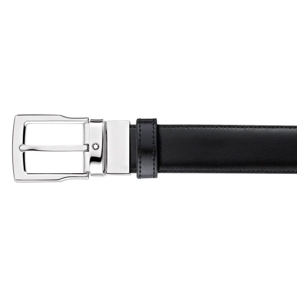 Montblanc Rectangular Cut Shiny Palladium finish Pin Buckle Leather Belt 109738 3