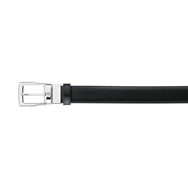 Montblanc Rectangular Cut Shiny Palladium finish Pin Buckle Leather Belt 109738 4