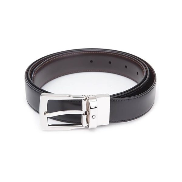 Montblanc Rectangular Cut Shiny Palladium finish Pin Buckle Leather Belt 109738
