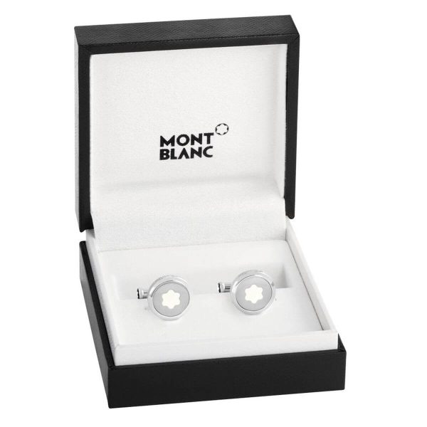 Montblanc Round StarWalker Cufflinks in Stainless Steel with Montblanc Emblem 123799 2