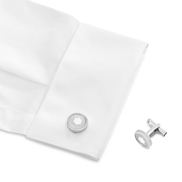 Montblanc Round StarWalker Cufflinks in Stainless Steel with Montblanc Emblem 123799 3