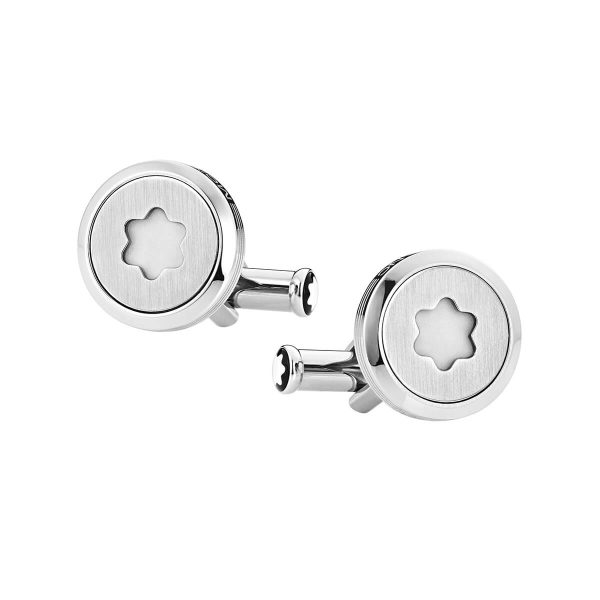 Montblanc Round StarWalker Cufflinks in Stainless Steel with Montblanc Emblem 123799
