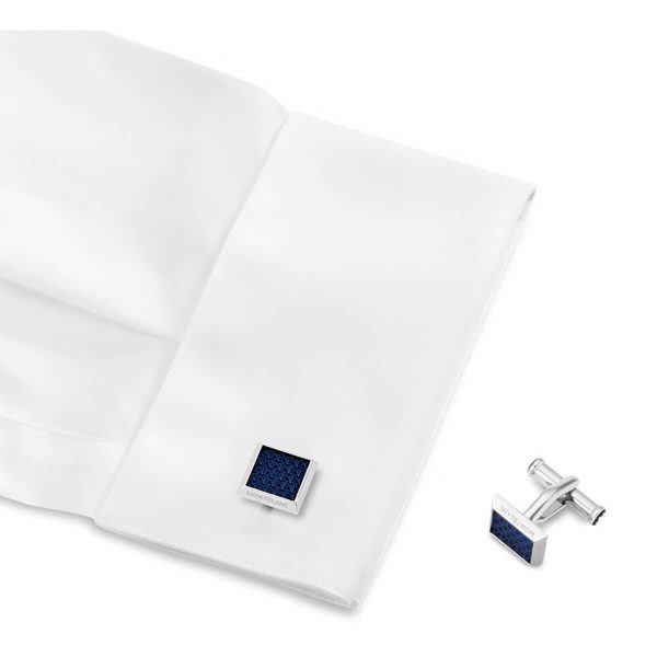 Montblanc Rectangular Cufflinks in Stainless Steel with Blue Patterned Inlay 123805 3