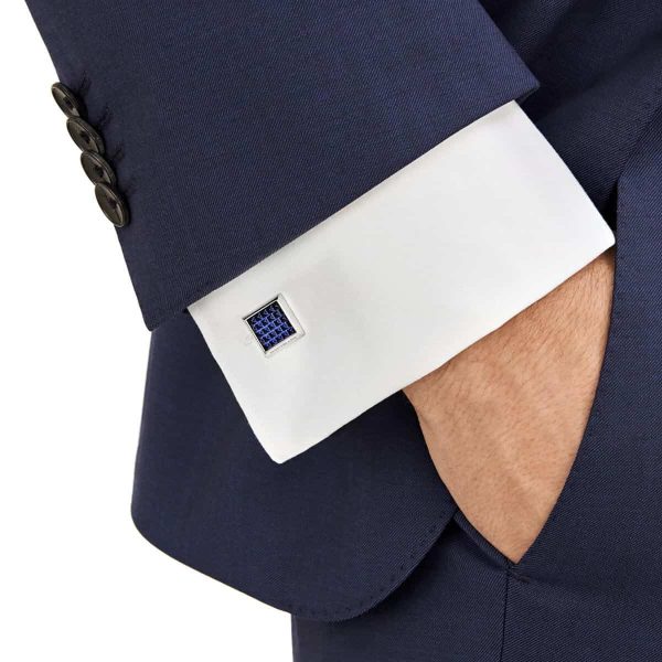 Montblanc Rectangular Cufflinks in Stainless Steel with Blue Patterned Inlay 123805 4