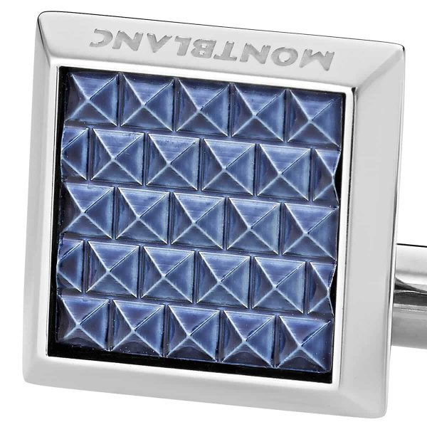 Montblanc Rectangular Cufflinks in Stainless Steel with Blue Patterned Inlay 123805 5