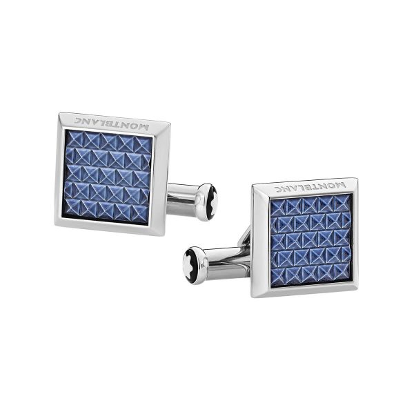 Montblanc Rectangular Cufflinks in Stainless Steel with Blue Patterned Inlay 123805