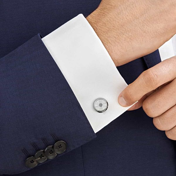 Montblanc Round Cufflinks in Stainless Steel with Exploding Star Pattern and Mother-of-Pearl Snowcap Emblem 123808 3