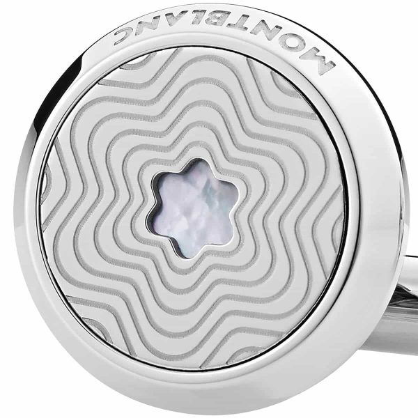 Montblanc Round Cufflinks in Stainless Steel with Exploding Star Pattern and Mother-of-Pearl Snowcap Emblem 123808 5