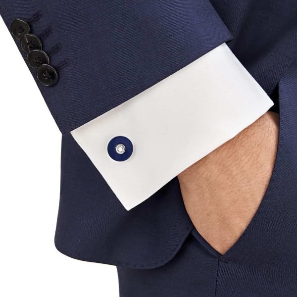 Montblanc Cufflinks Round in Stainless Steel with Blue Resin 123812 2