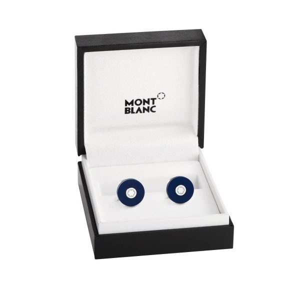 Montblanc Cufflinks Round in Stainless Steel with Blue Resin 123812 3