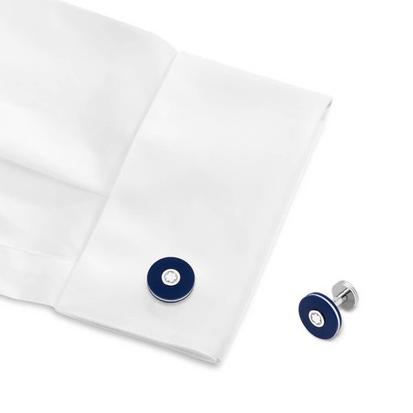 Montblanc Cufflinks Round in Stainless Steel with Blue Resin 123812 4