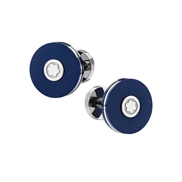 Montblanc Cufflinks Round in Stainless Steel with Blue Resin 123812