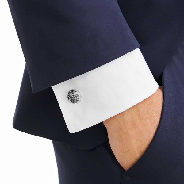 Montblanc Cufflinks Round in Stainless Steel with Martelé Inlay 124207 2