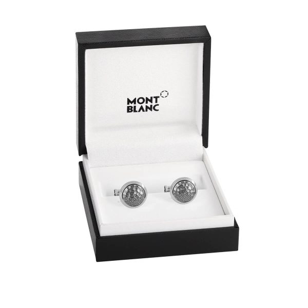 Montblanc Cufflinks Round in Stainless Steel with Martelé Inlay 124207 3