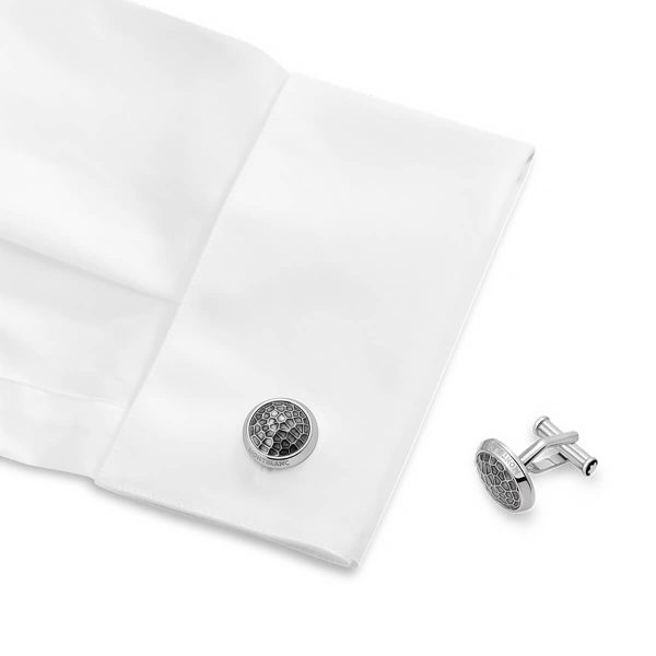 Montblanc Cufflinks Round in Stainless Steel with Martelé Inlay 124207 4