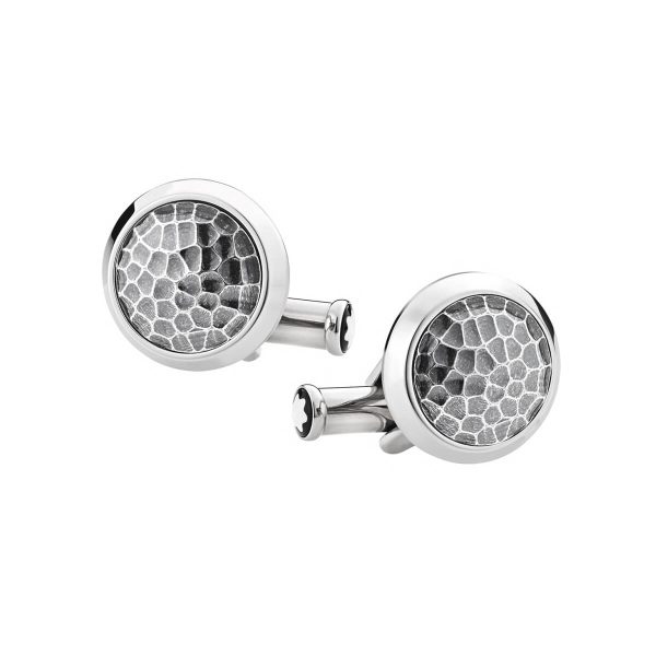 Montblanc Cufflinks Round in Stainless Steel with Martelé Inlay 124207