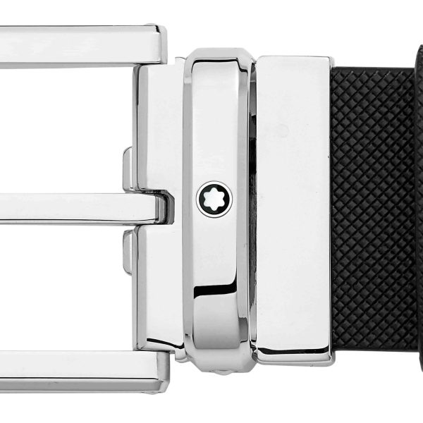 Montblanc Rectangular Roller Shiny Palladium finish Pin Buckle Leather Belt 126028 2
