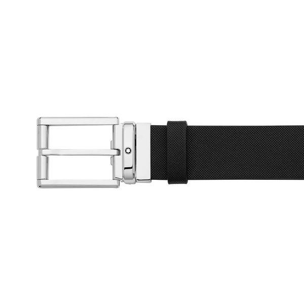 Montblanc Rectangular Roller Shiny Palladium finish Pin Buckle Leather Belt 126028 3