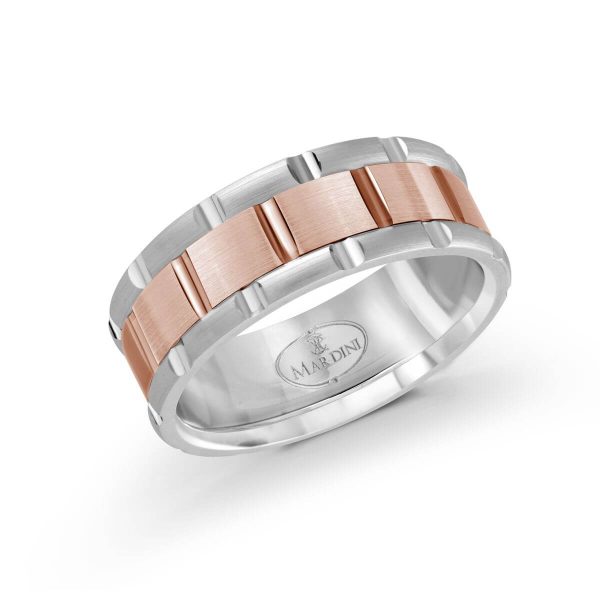 Mardini 8mm Men's Wedding Band in 10K White Pink Gold MRD-044-8WP
