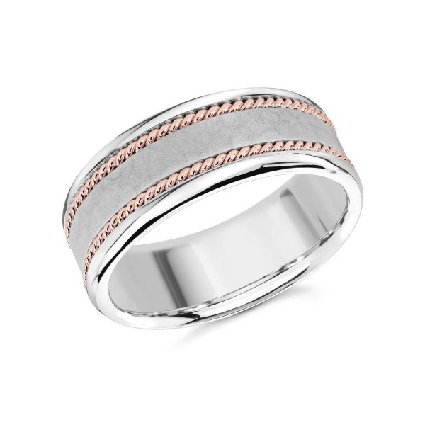 Mardini 8mm Men's Wedding Band in 10K White Pink Gold MRD-065-8WPW