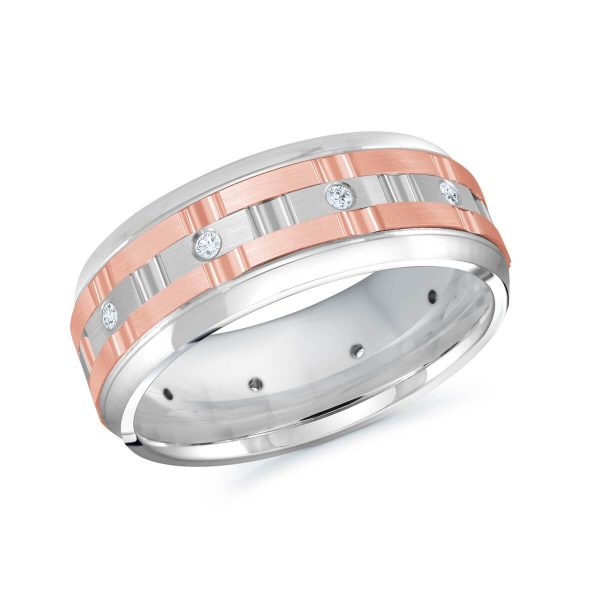 Mardini 8mm Men's Wedding Band in 10K White Pink Gold MRD-086-8WP15