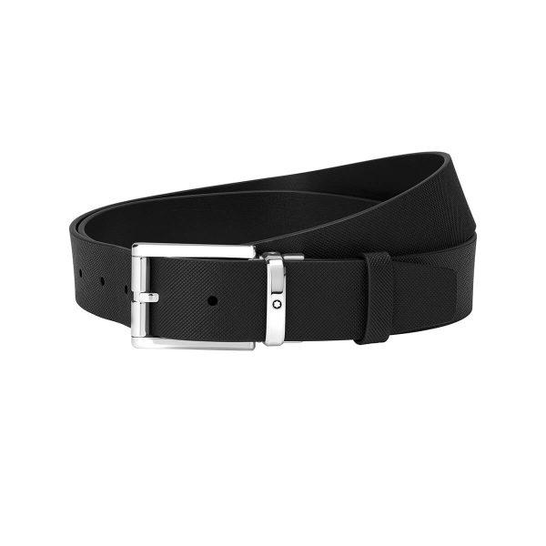 Montblanc Rectangular Roller Shiny Palladium finish Pin Buckle Leather Belt 126028