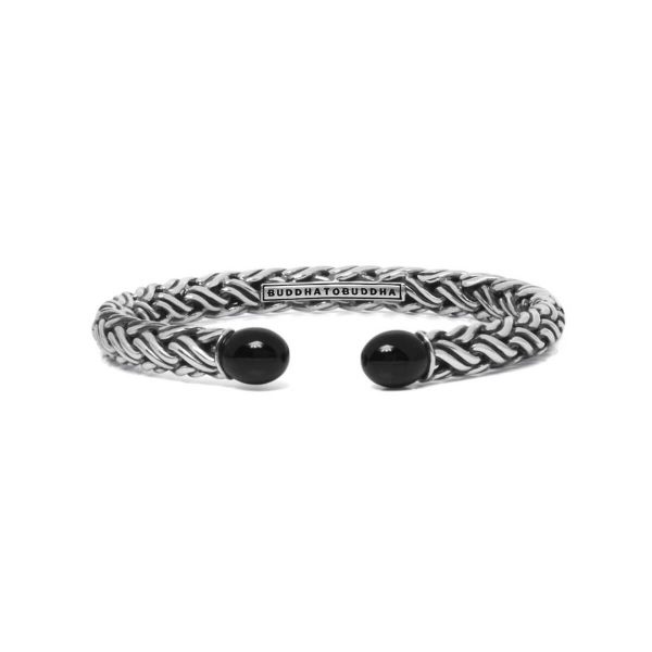 Katja Torque Bleck Stone Silver Bracelet 079
