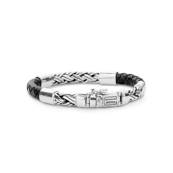 Buddha to Buddha Katja Mix Silver and Black Leather Bracelet 633BL