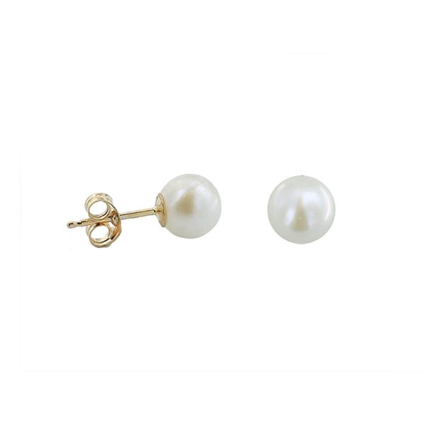 14K Yellow Gold 6-6.5mm Akoya Cultured White Pearl Stud Earrings EC32