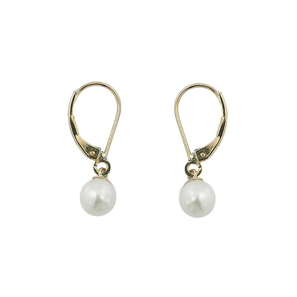 10K Yellow Gold 8-9mm Fresh Water Cultured White Pearl Dangle Earrings ECS161