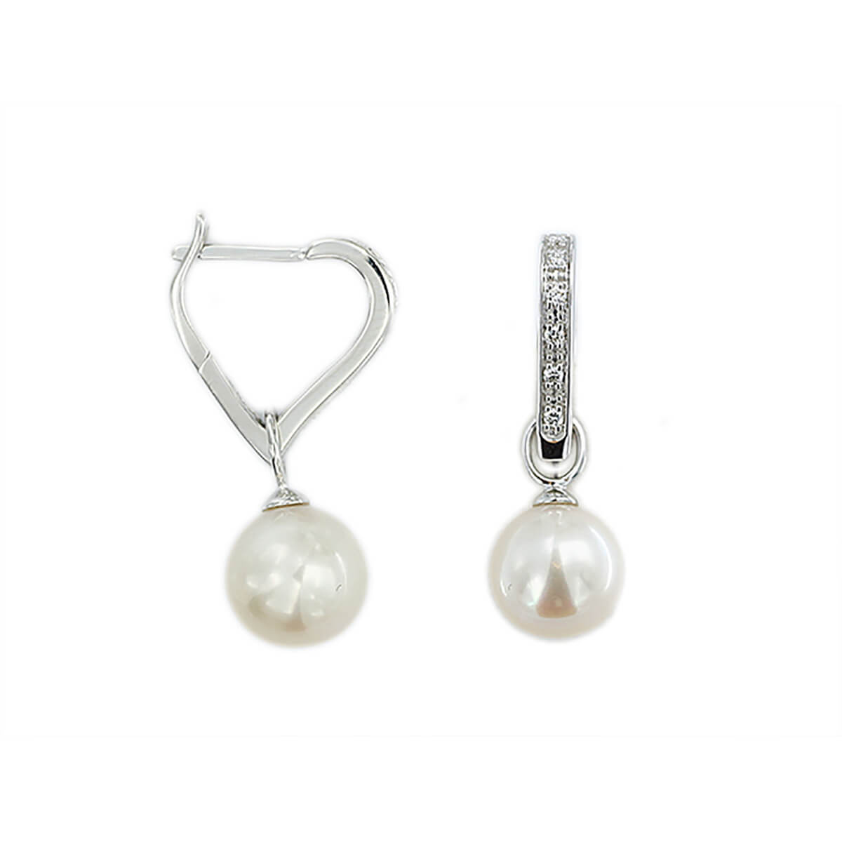 14K White Gold & Diamond 8-9mm Fresh Water White Pearl Earrings EF34214