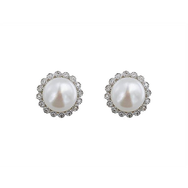 14K White Gold & Diamond 9-10mm Fresh Water White Pearl Earrings EF34818-B