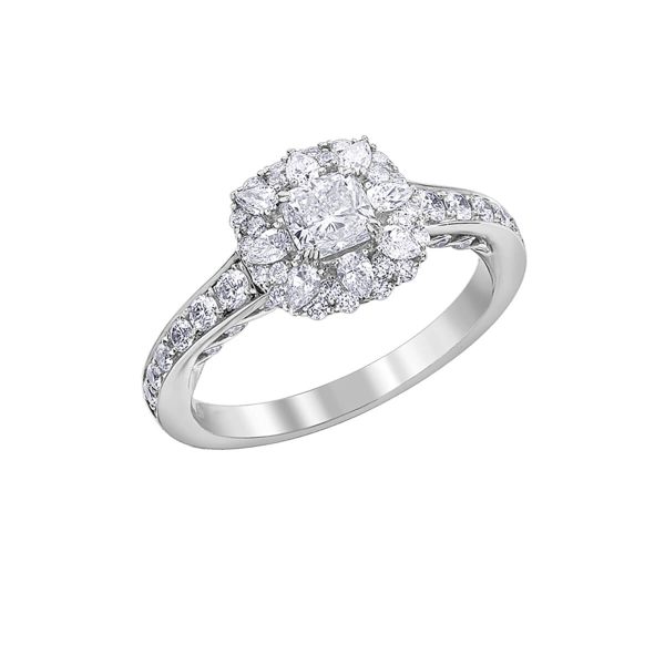 Maple Leaf Diamonds 18K White Gold Diamond Cushion Cut Engagement Ring G/150-18 2