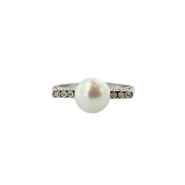 14K White Gold & Diamond 8-9mm Fresh Water White Pearl Ring IP4193W-14W